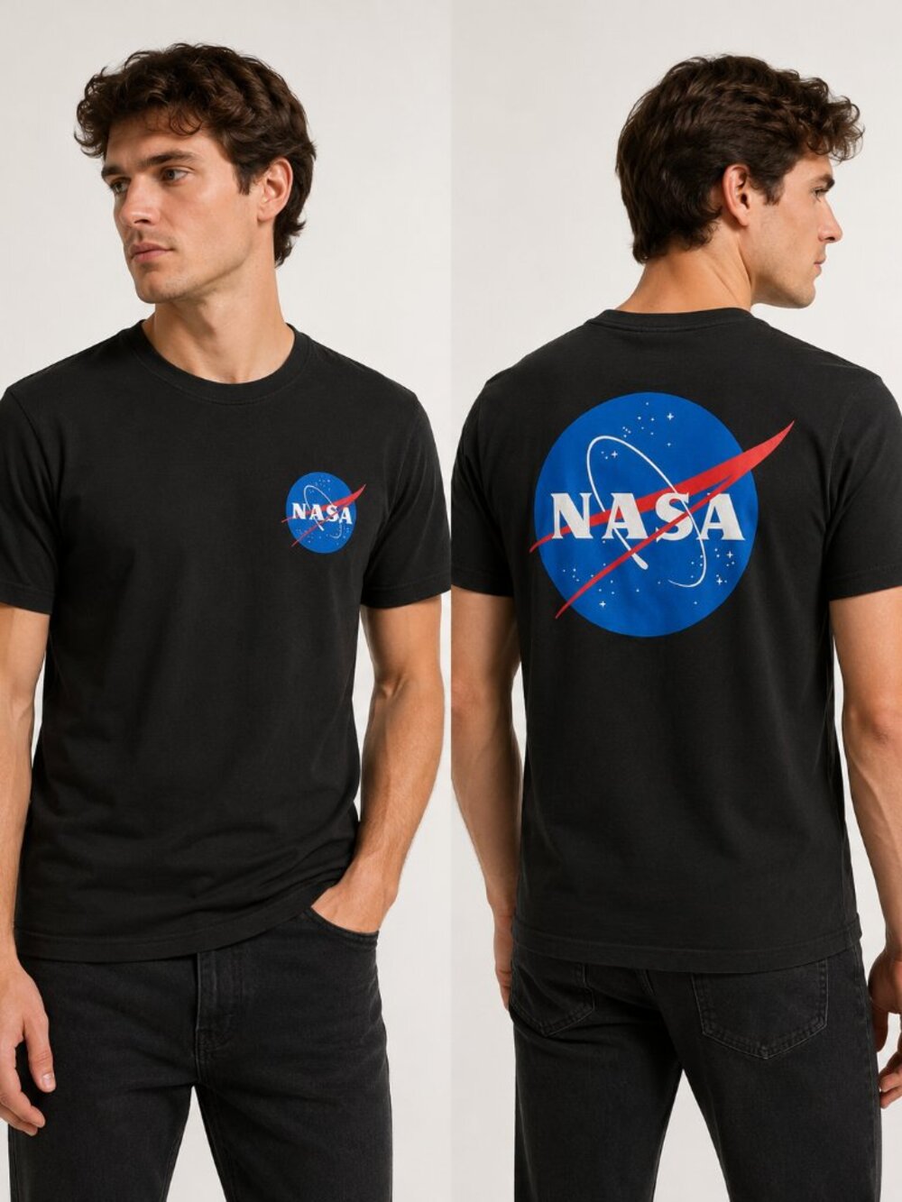 TBar x Collab NASA Black Front Back Logo Graphic T-Shirt Men’s M